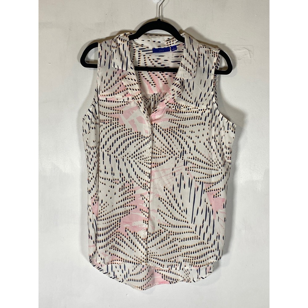 APT. 9 Large Abstract Geometric Dot Dash Sleeveless‎ Hi Low Button Blouse